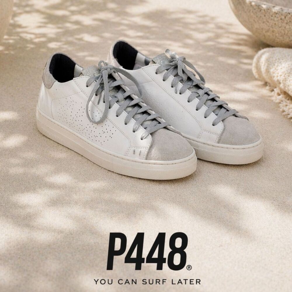 P448 You Can Surf Later White & Gray Leather Suede Low Tops Womens Size 39/ 8.5